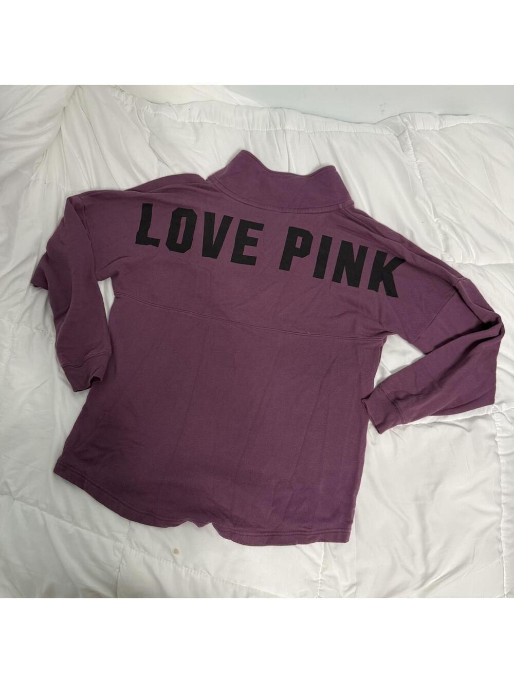 victoria's secret pink quarter button up purple sweater